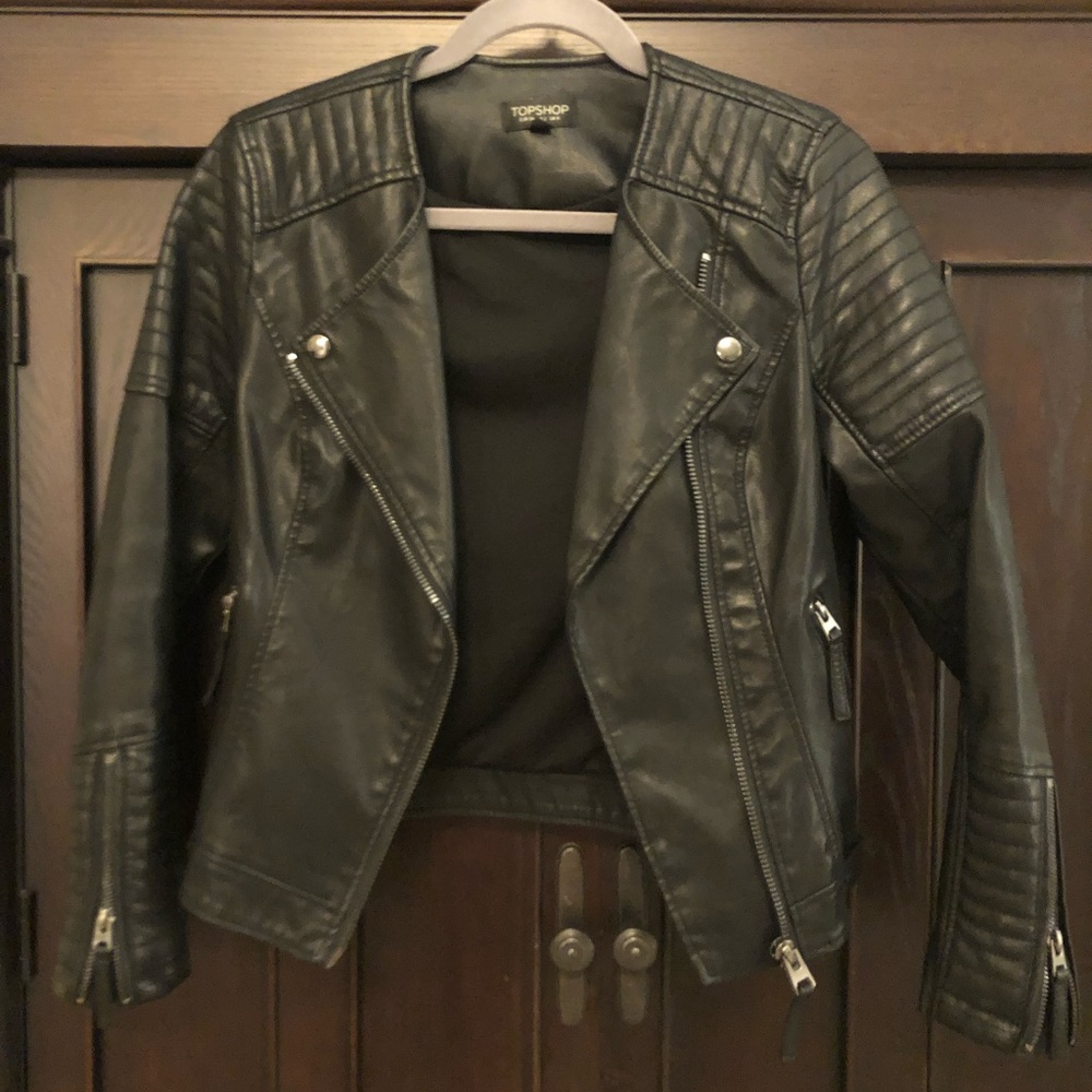 Sz 2 Top Shop Faux Leather Biker Jacket NWOT